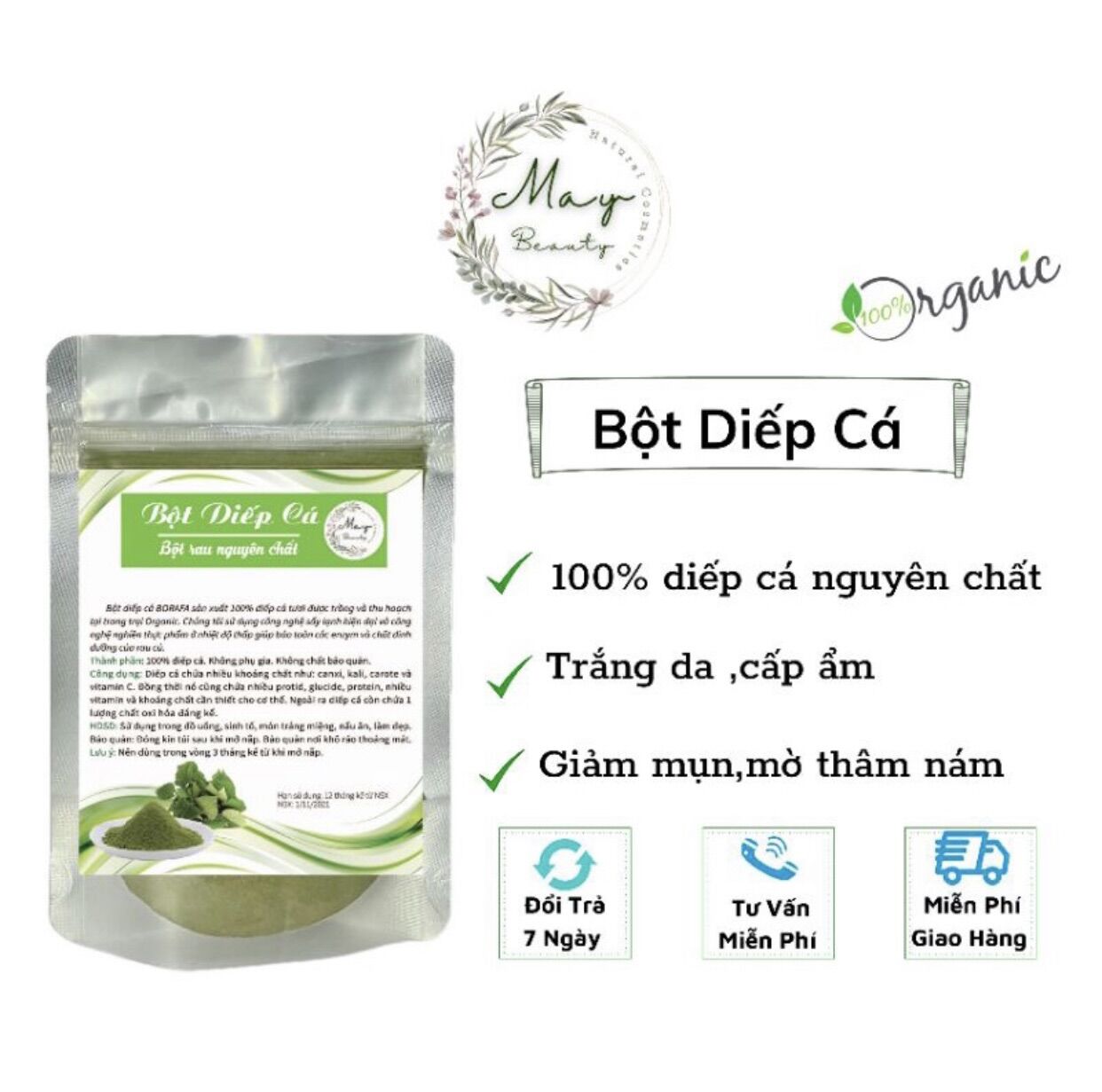 100g Bột diếp cá hữu cơ sấy lạnh tự nhiên
