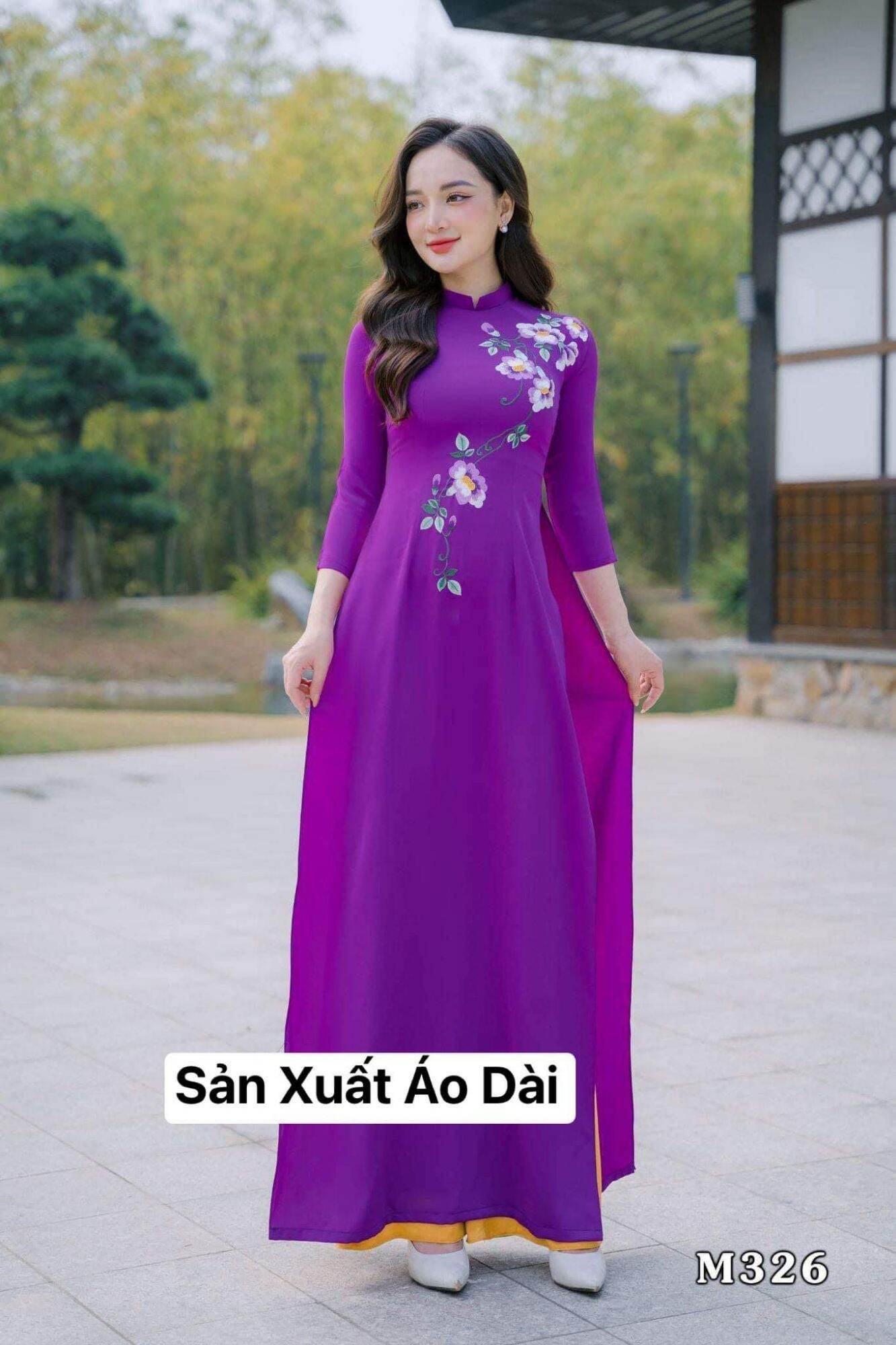 Áo dài lụa tây thi thêu cao cấp (chỉ áo)