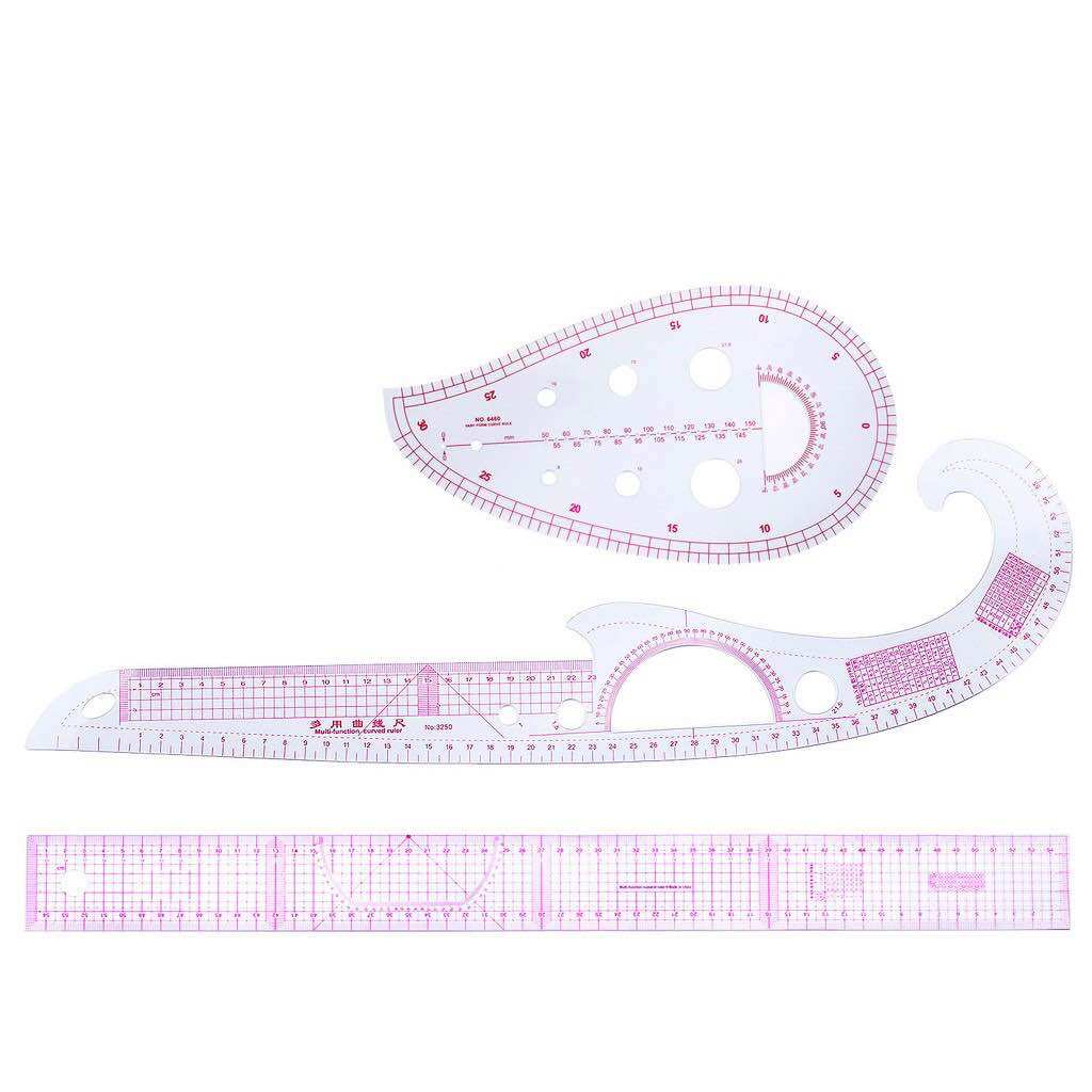 Bộ 3 thước cây đao tim méo và thước thẳng 55cm ứng dụng trong may mặc