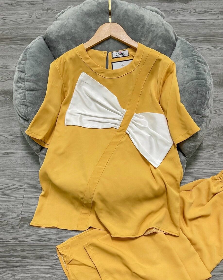 Set Bộ lụa mango phối nơ ngực hot chất lụa mango - set bộ cho nữ free size 40-60kg