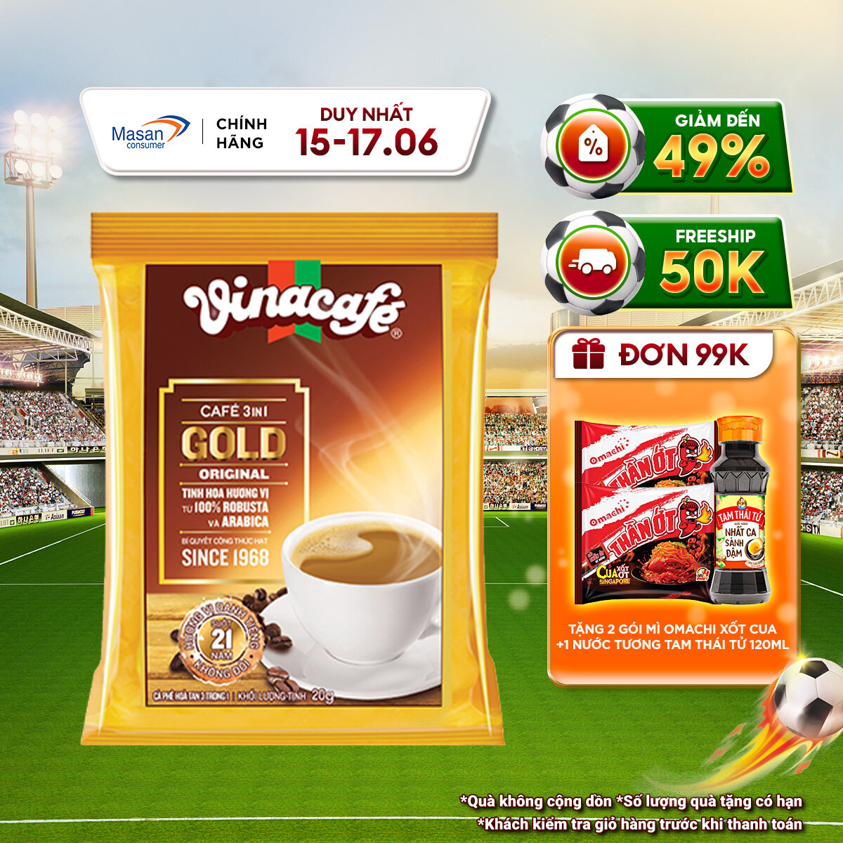 Cà Phê Vinacafé 3in1 Gold Original - Túi 24 Gói x 20g