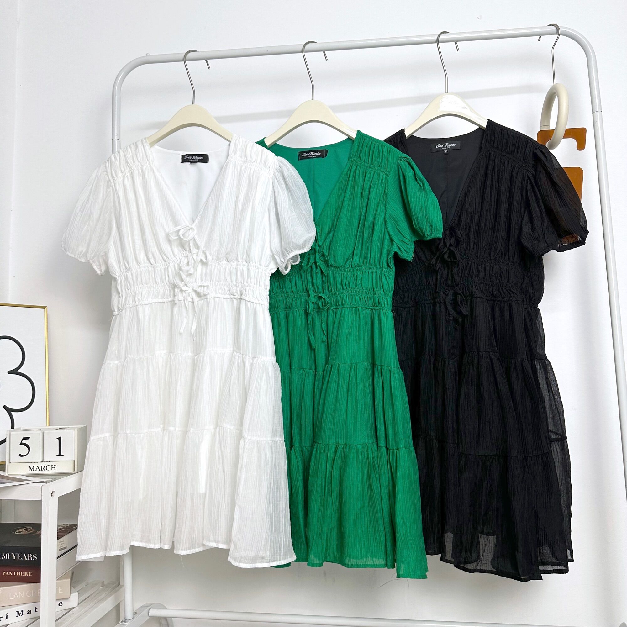 OOTD BIGSIZE | Đầm tơ cổ V đính nơ chun eo