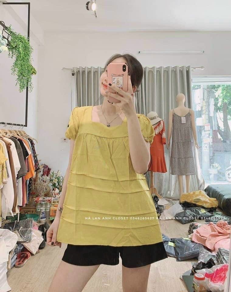 Áo bầu cổ vuông có khuyu chỉnh eo-AB67  -đồ bầu xinh