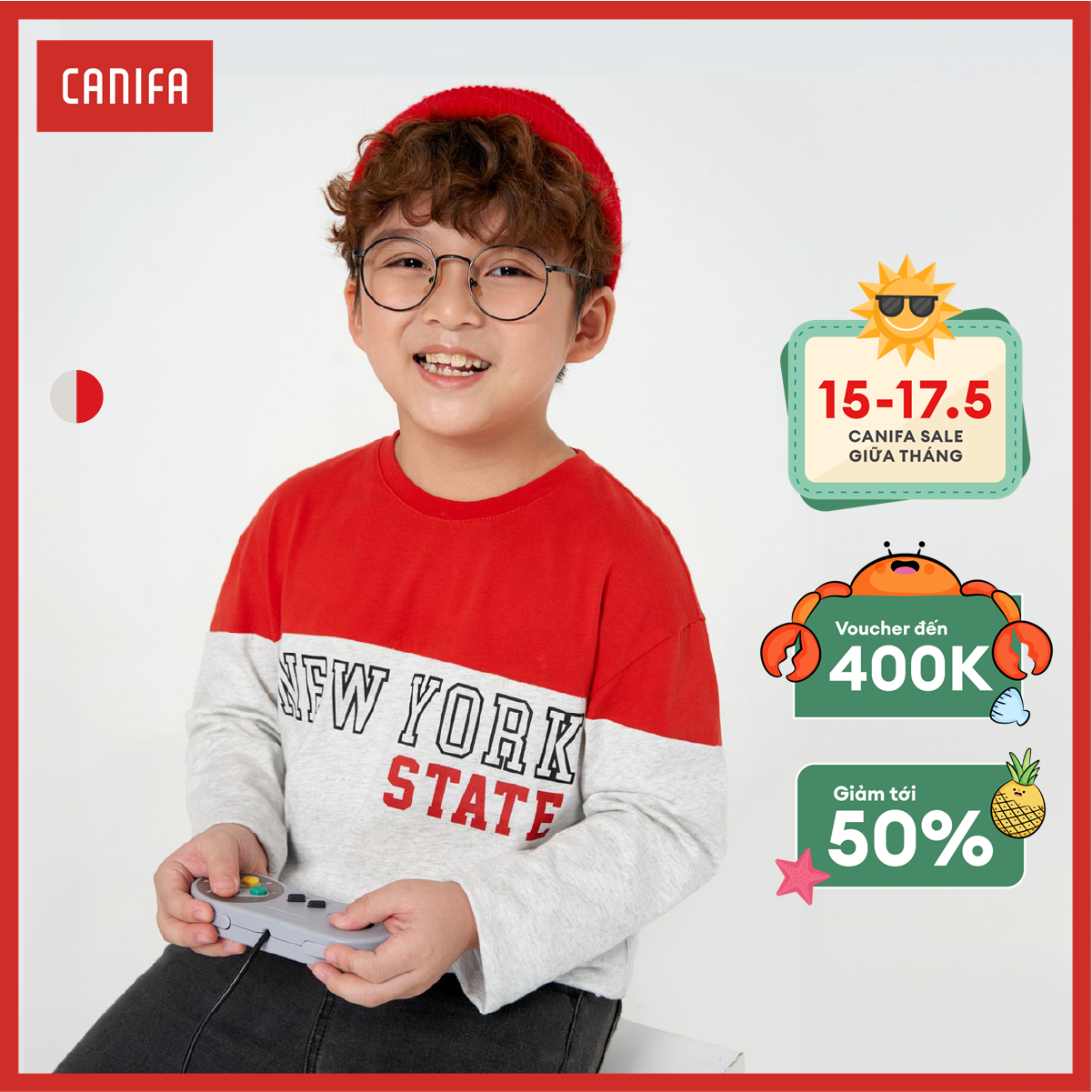 Áo phông dài tay bé trai canifa 2tl22w009