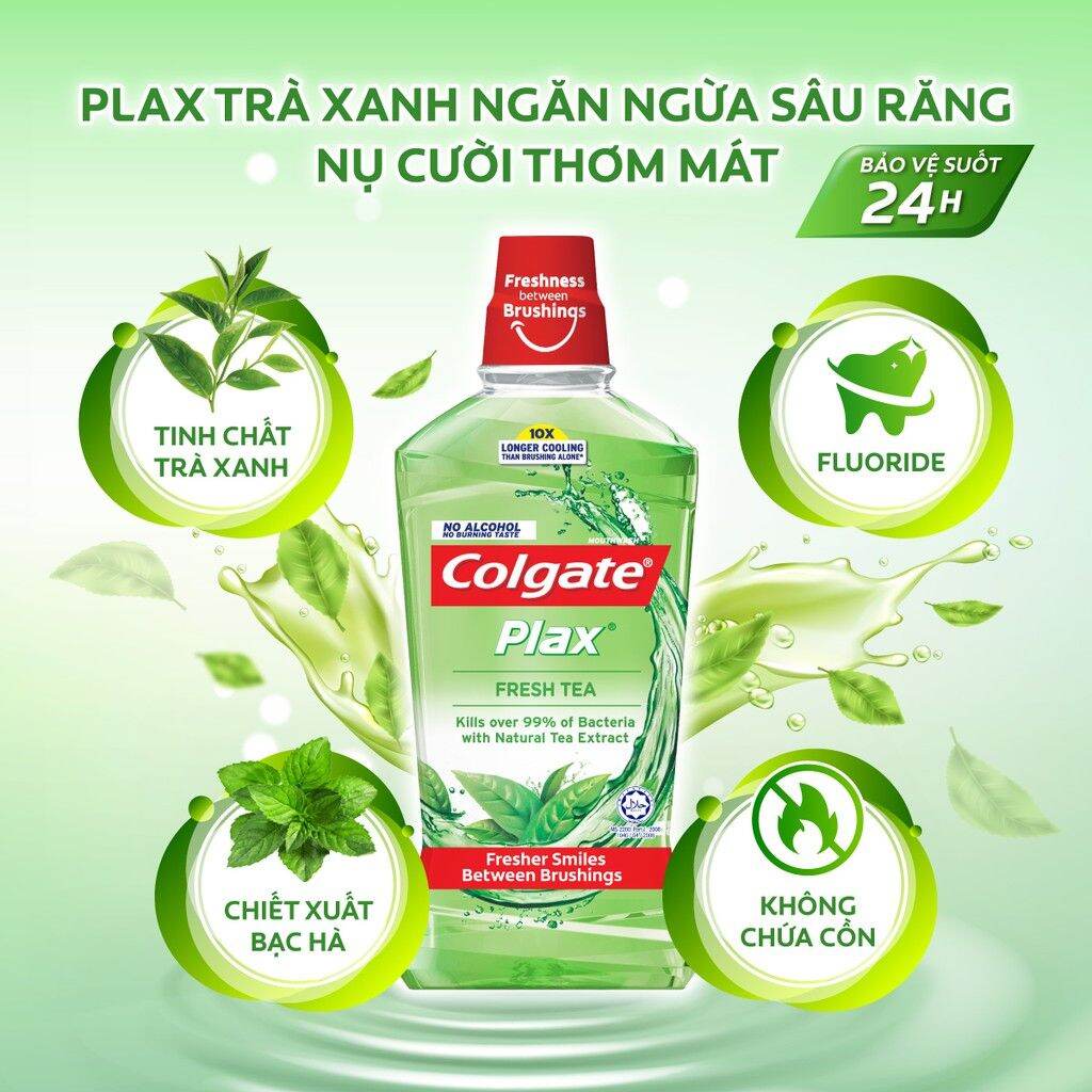 (Tặng kem đánh răng mini) Nước súc miệng Colgate trà xanh 500ml