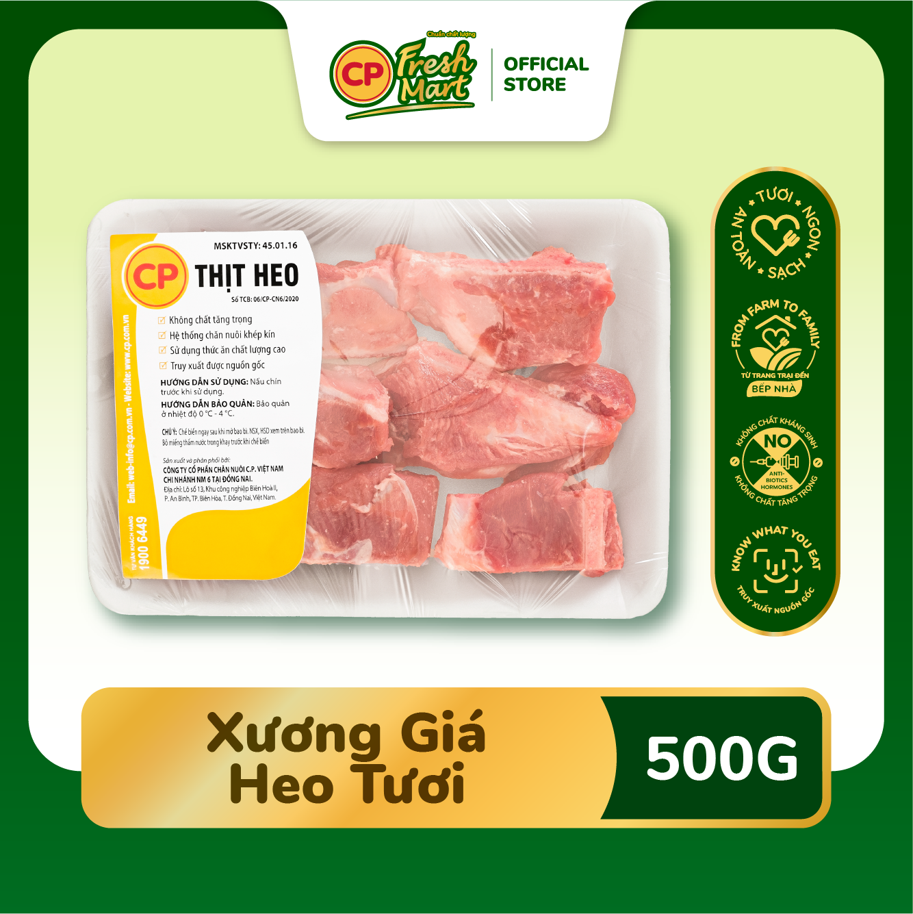  Xương Giá Heo CP Tươi Khay 500G - Tươi Ngon Tiện Lợi - Món Ngon Mỗi Ngày - CP Fresh Mart 