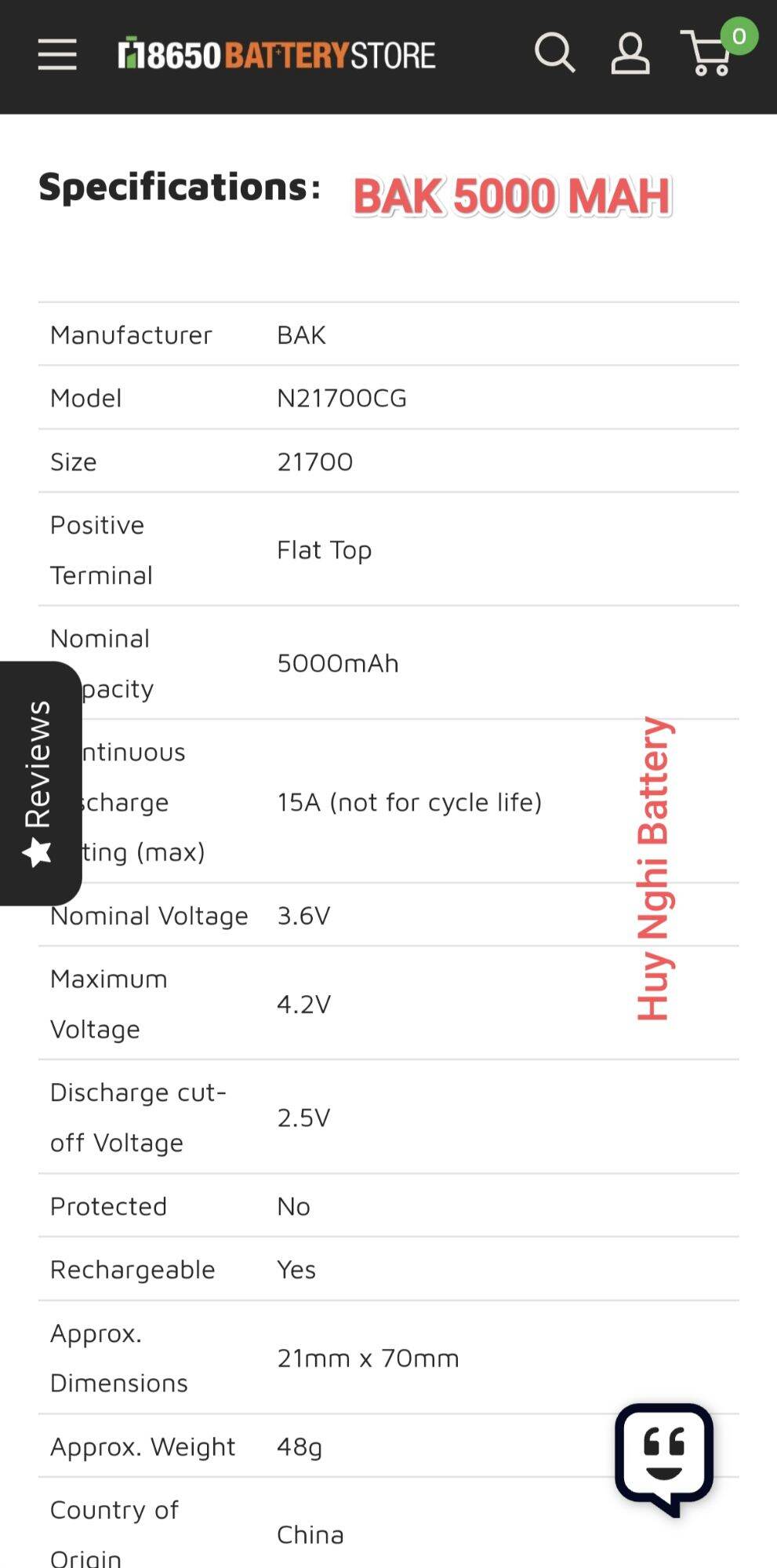 Pin BAK 21700 (N21700CG) Mới : Dung Lượng 5000mah / Xả Max 15a
