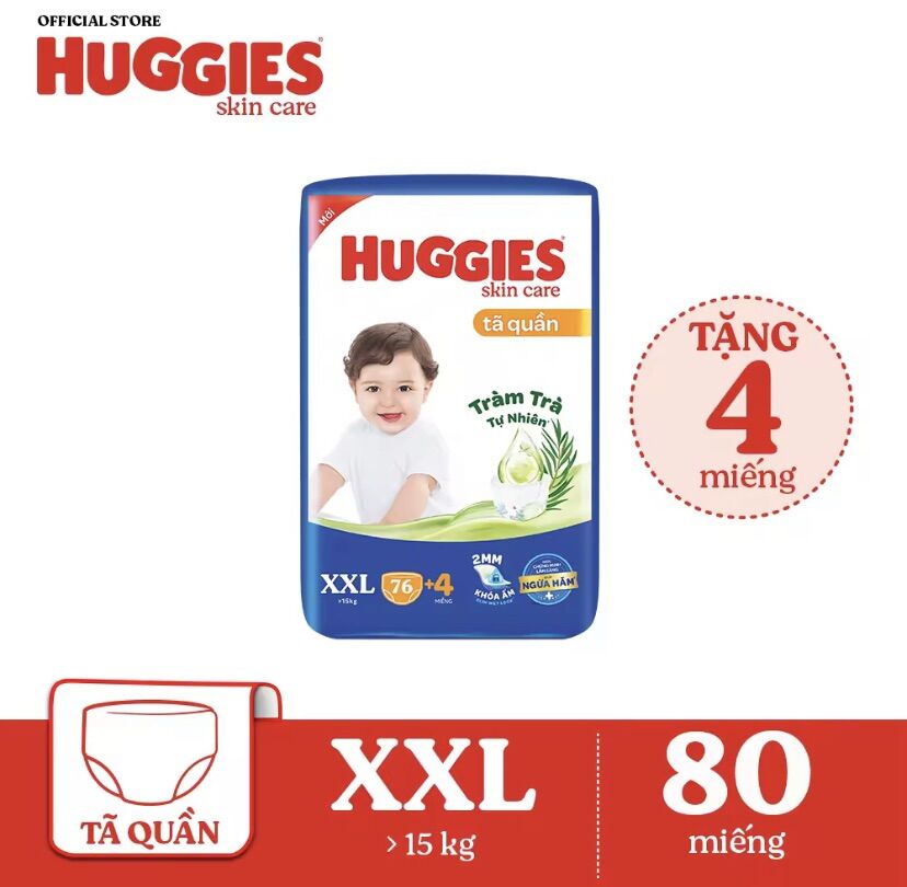 Tả quần Huggies XXL80 tràm trà siêu mỏng