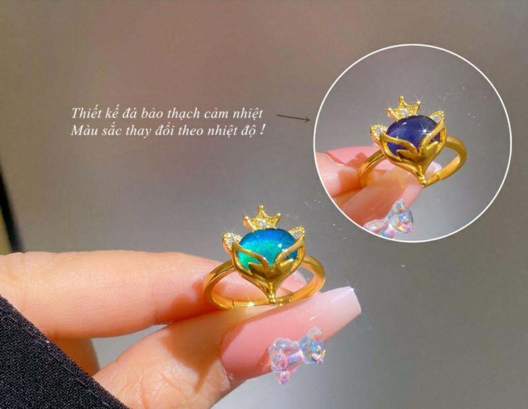 NHẪN HỒ LY VƯƠNG MIỆN ĐÁ CẢM NHIỆT ĐỔI MÀU ĐỘC ĐÁO( Ni mở có thể tự điều chỉnh đc)