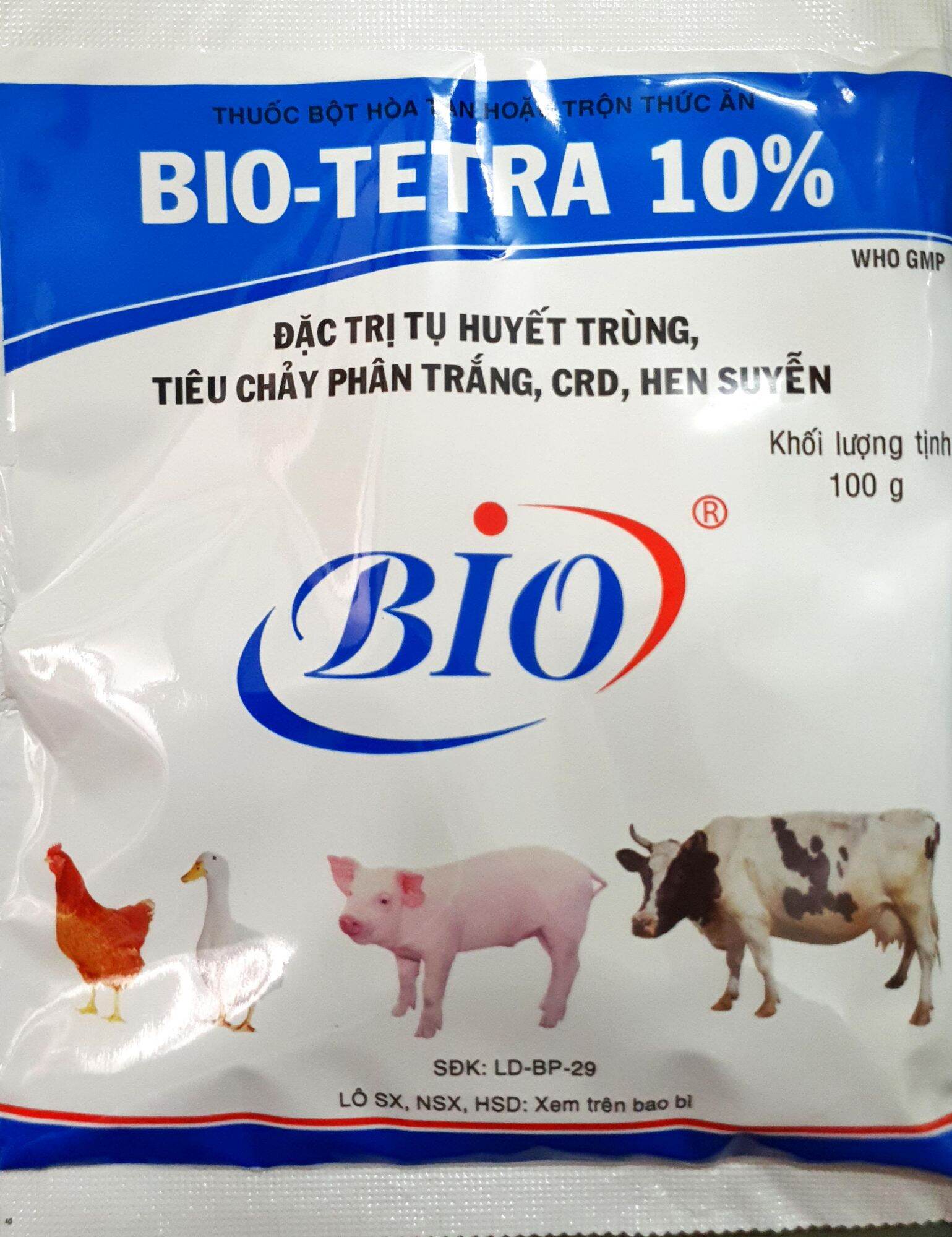Bio Tetra 10% (100gr) - Đặc tr.i. tụ huyết trùng, tiêu chảy phân trắng, CRD, hen suyễn cho gà đá