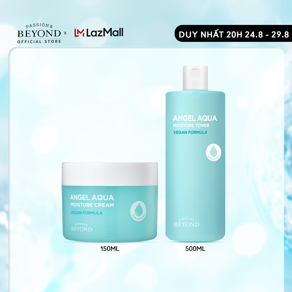 Combo Kem dưỡng ẩm Tinh Linh Angel Aqua Moisture Cream 150ml + Nước hoa hồng dưỡng ẩm Beyond Angel Aqua Moisture Toner 500ml