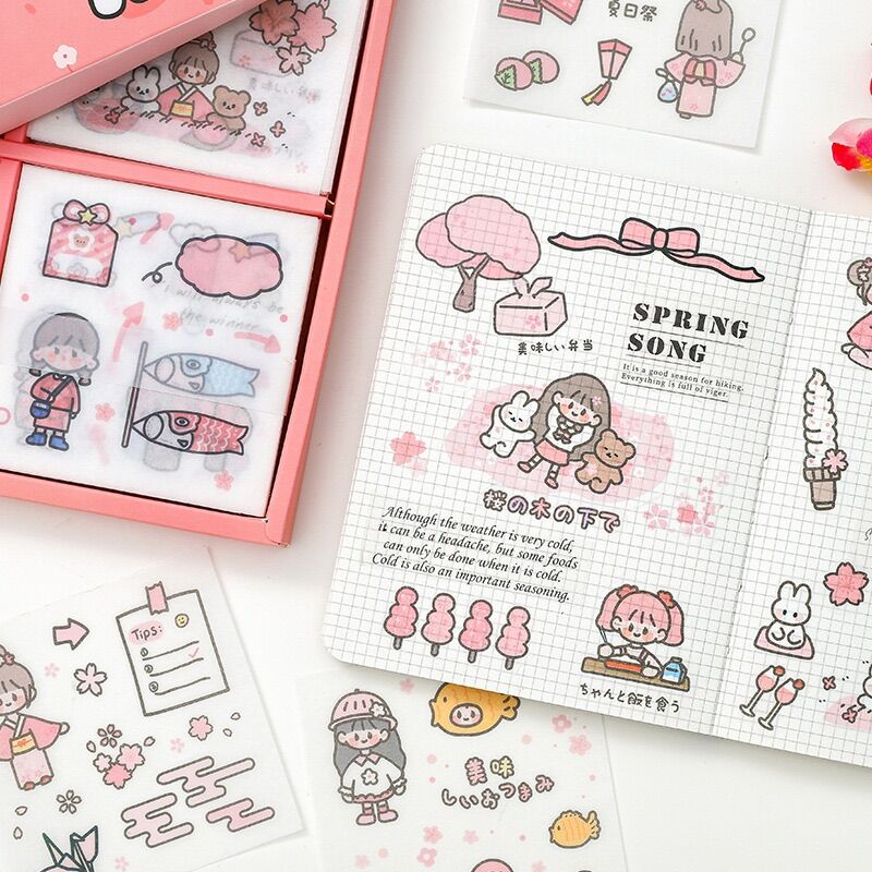 [BLOOMSOM] Hộp 100 tờ stickers giấy dễ thương siêu hịn