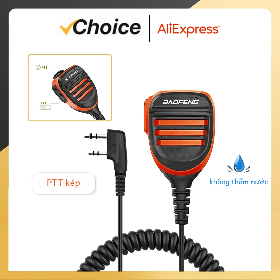 Baofeng Uv-5r Ptt Chống Nước Bộ Đàm Loa Đài Phát Thanh Micro Có Dual Ptt Mic Cho Uv-82 Uv16 888s Đen Đỏ Xanh Xám