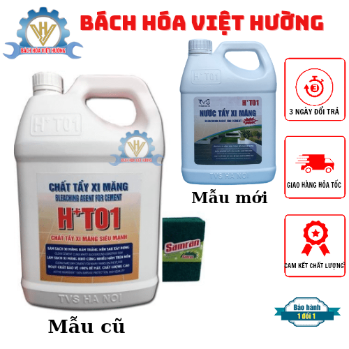 Chất tẩy xi măng Ht01 loại 1.8lít và 5 lít - chất tẩy gạch ron siêu mạnh ,tẩy sạch ố vàng trên mọi bề mặt (tặng kèm pad trà và găng tay)