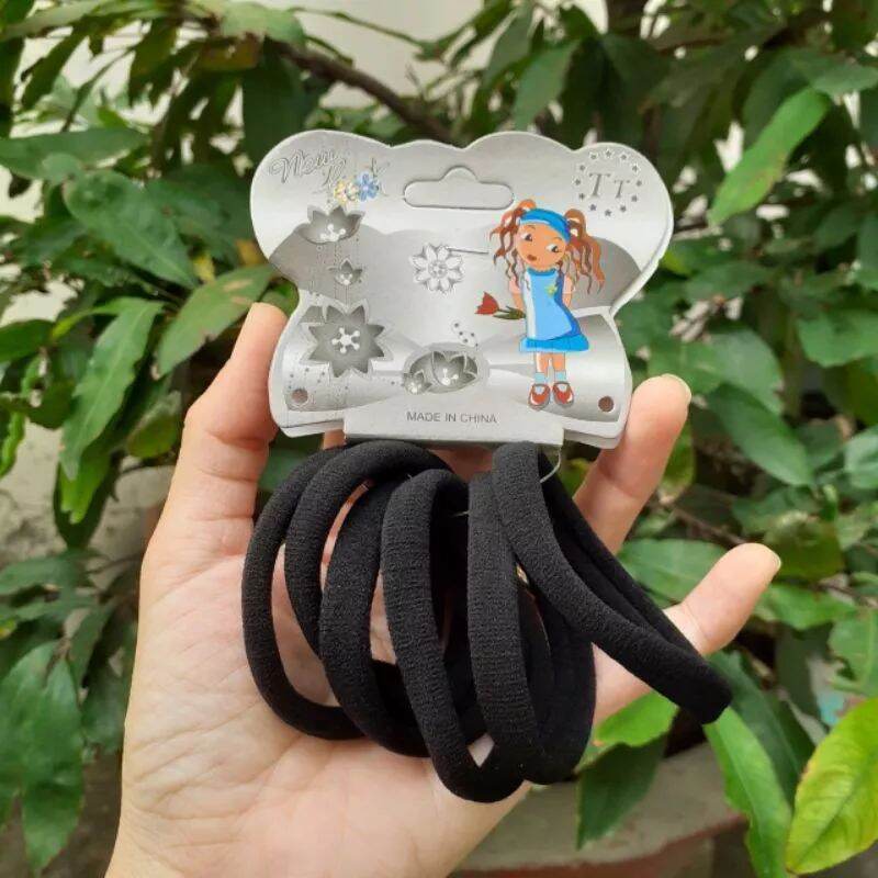 Túi 6 Dây cột tóc trơn màu đen/nâu loại 1 (bản 1cm,Rộng 6cm)