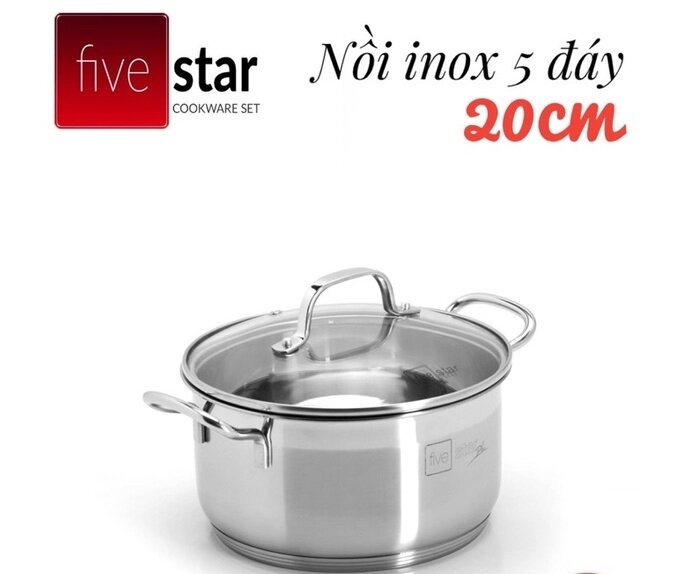 Nồi inox fivestar 5 đáy inox 304 đun từ. size 16/18/20/24cm