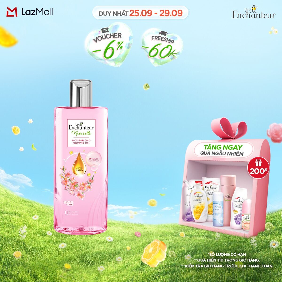 Sữa tắm dưỡng da thiên nhiên Enchanteur Naturelle hương hoa Iris 260gr