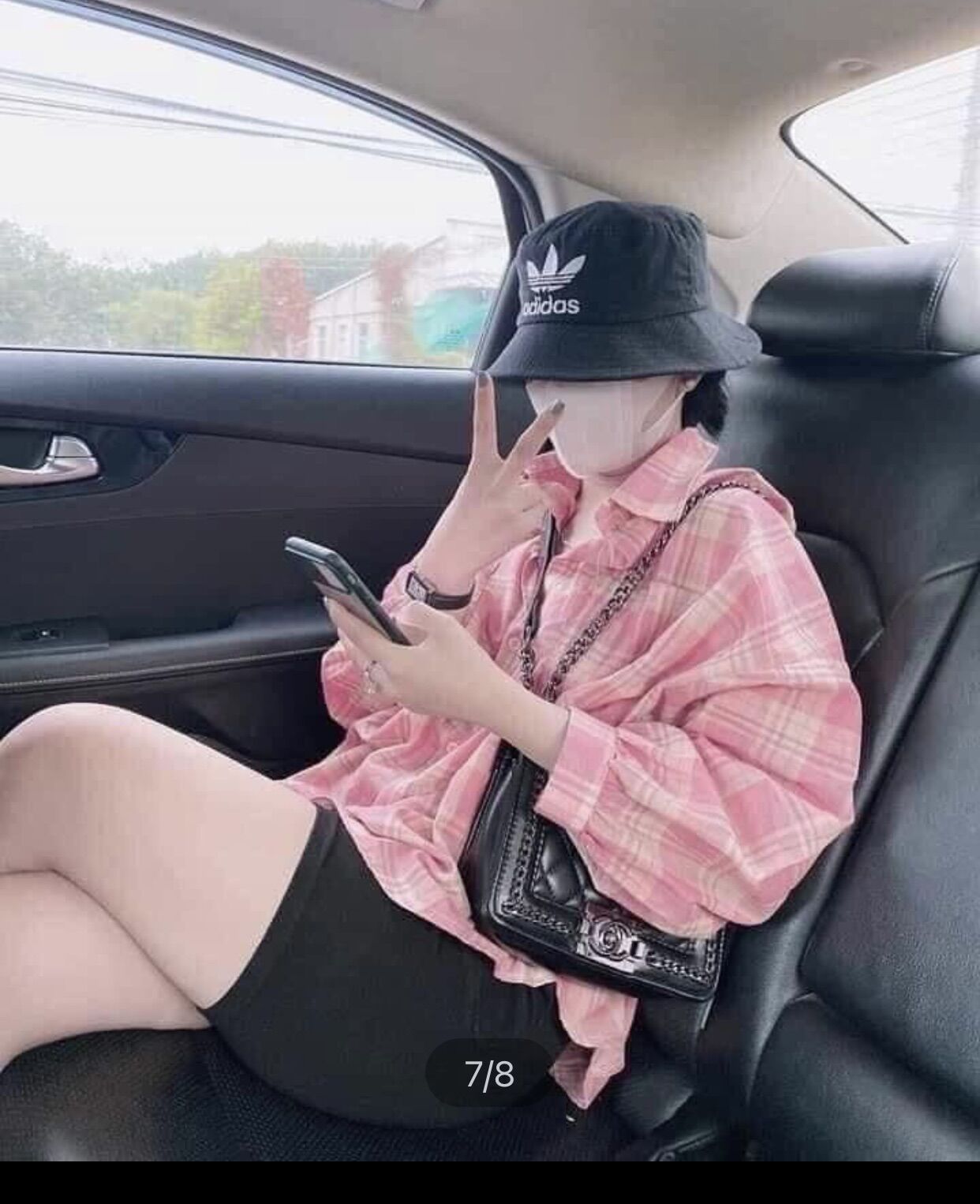 Set quần legging ngố + sơ mi kẻ sọc