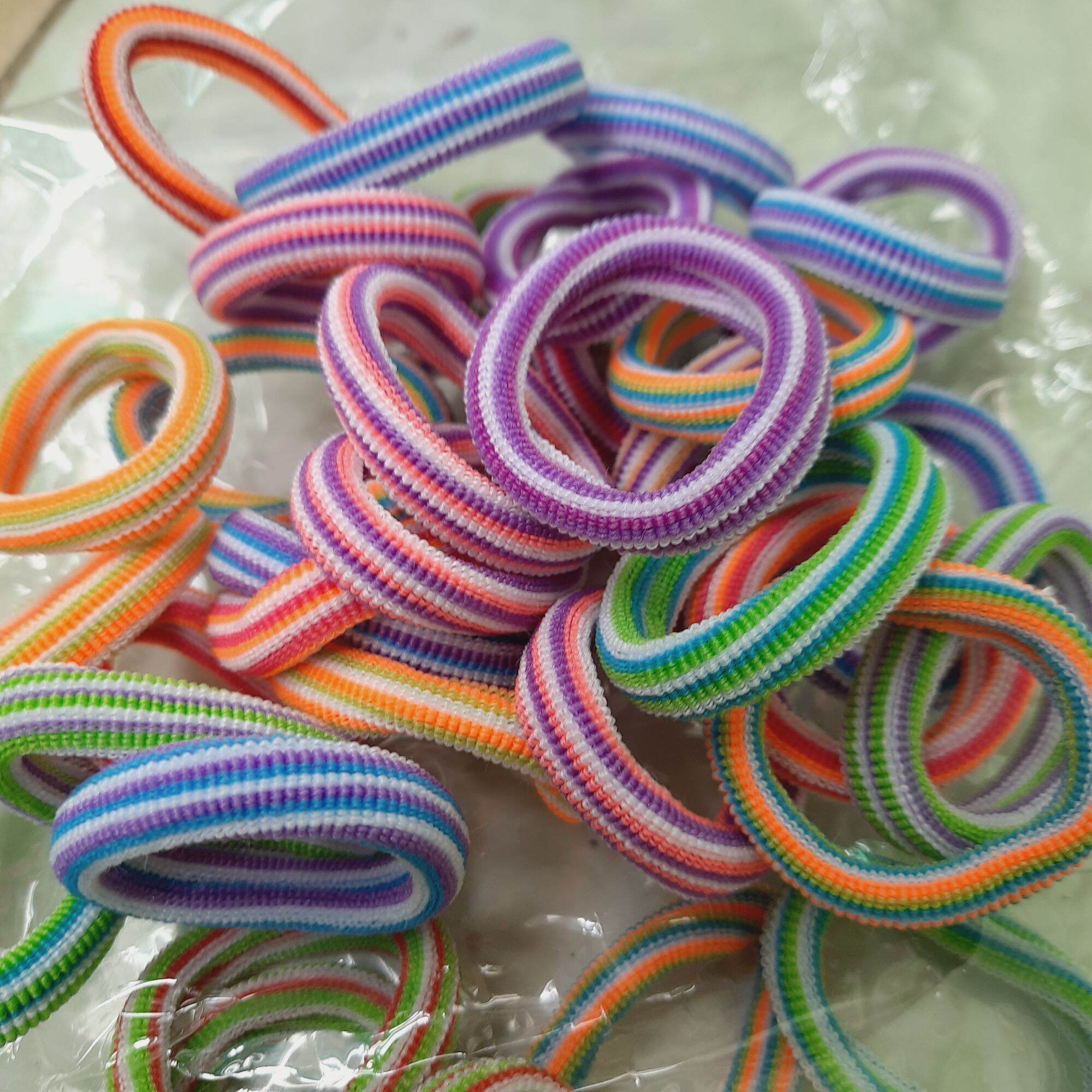 Túi 48 thun cột tóc sọc màu tươi,mềm,co giản loại nhỏ (4cm,bản 1cm)