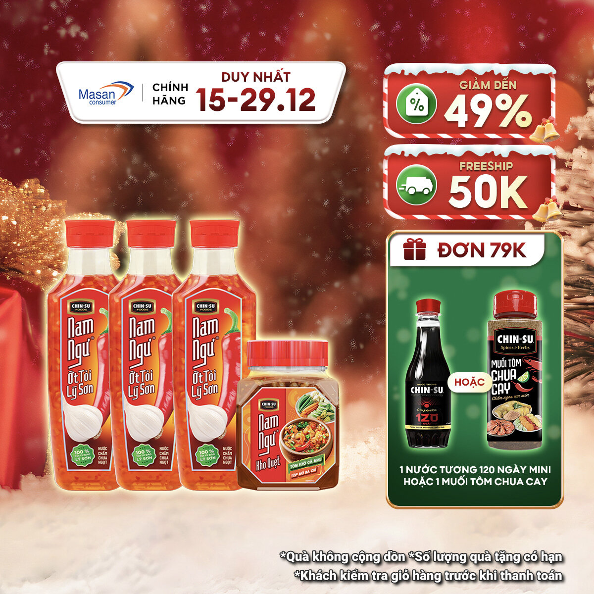 15.12-29.12 Voucher 18% CHO ĐƠN TỪ 199K Combo 3 Nước Mắm Pha Sẵn Nam Ngư Ớt Tỏi Lý Sơn 300ml & Kho quẹt Nam Ngư Tôm Khô Cà Mau Tóp Mỡ