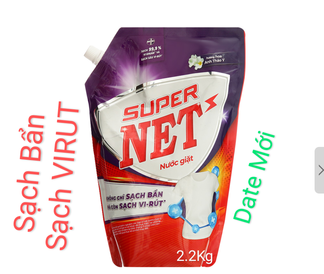 Nước Giặt Super Net Cao Cấp 2.2Kg ~ 2.12L Hương Hoa Anh Thảo Ý ( DATE MỚI)