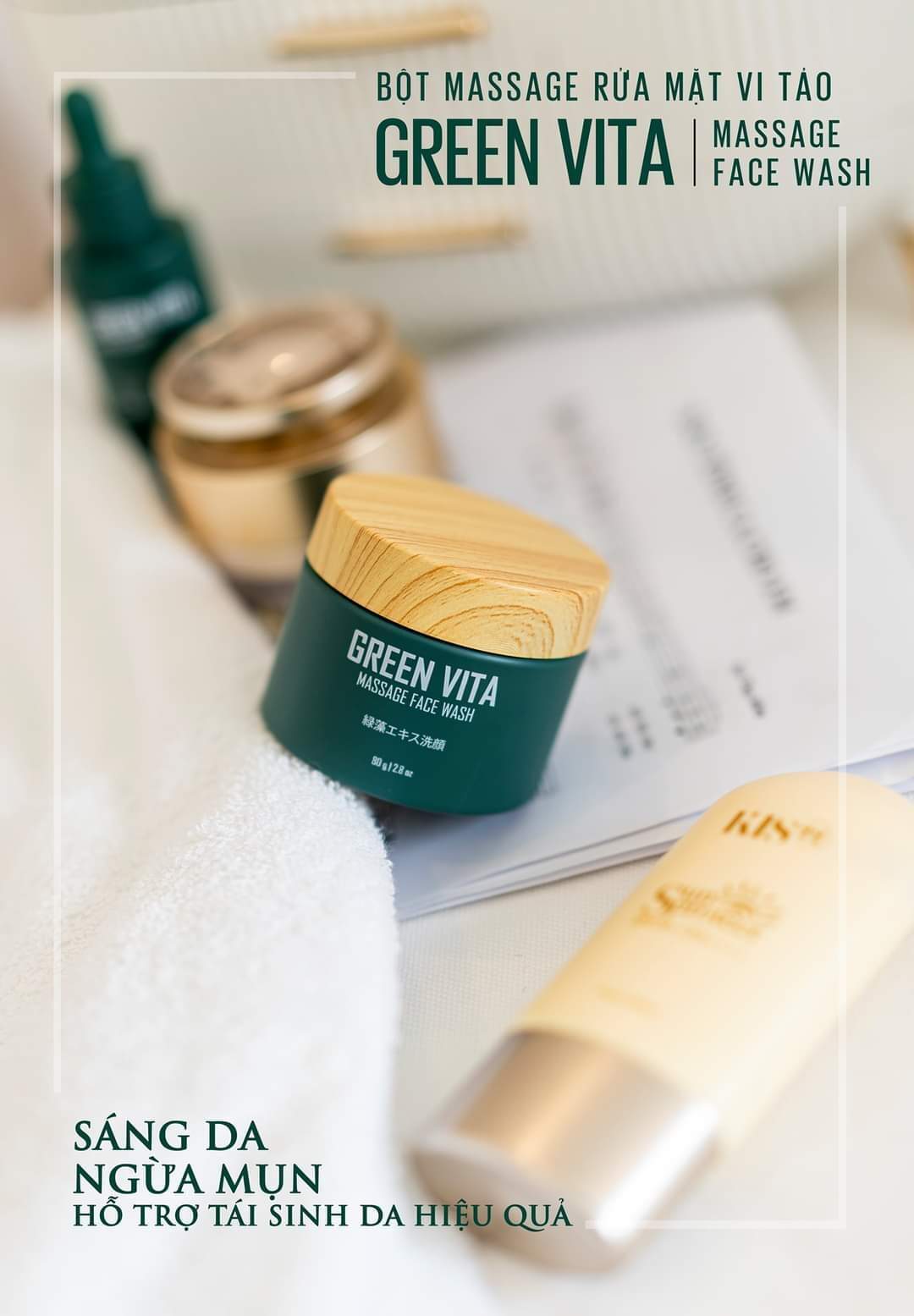 Combo Tái Sinh Da Green Vita (1 Serum và 1 Bột Rửa Mặt)