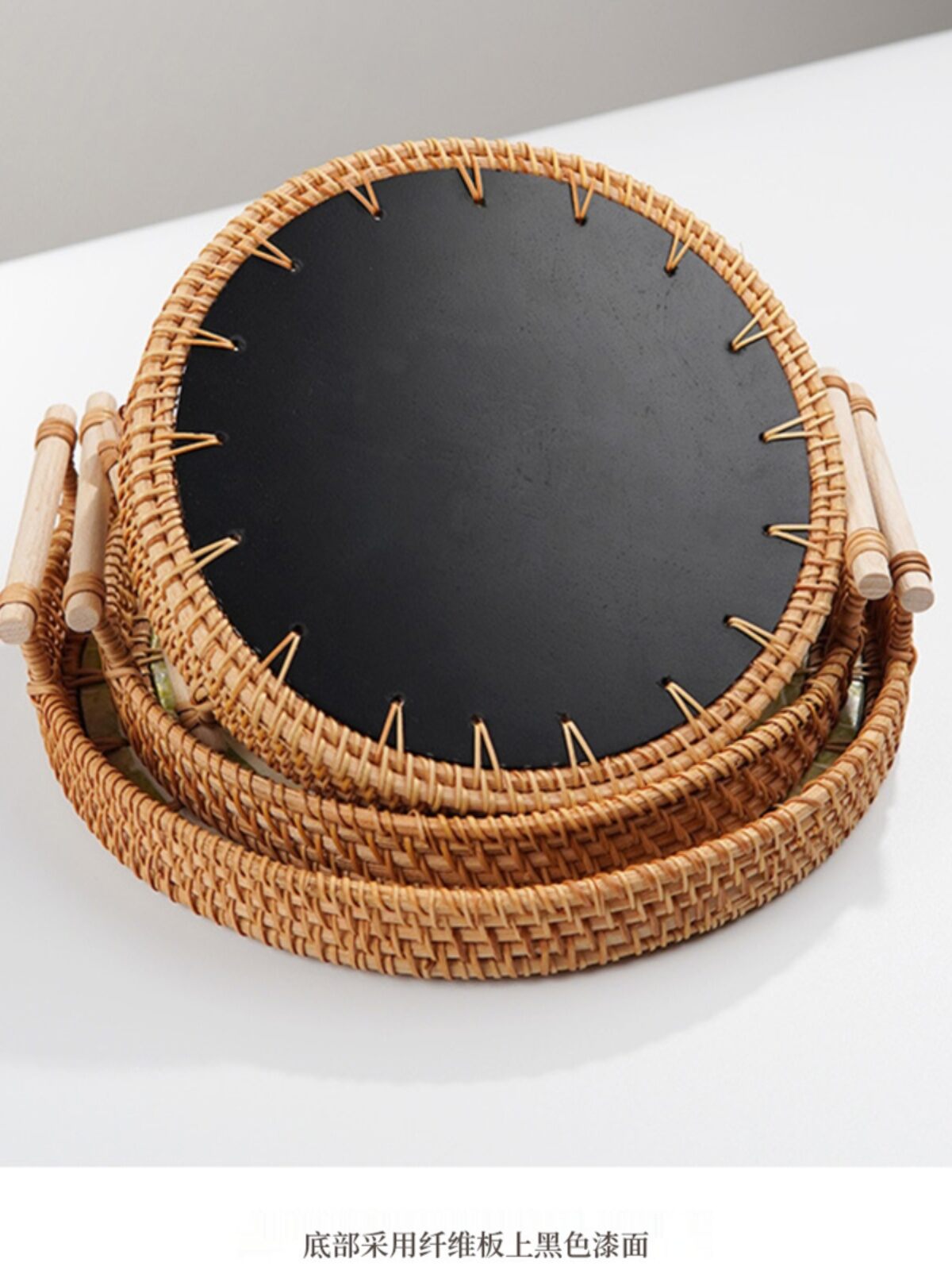 Natural Shell Tray Double Ear round Fruit Plate Tea Table Dessert Display Storage Cup Large Small Wicker Weaving Trays