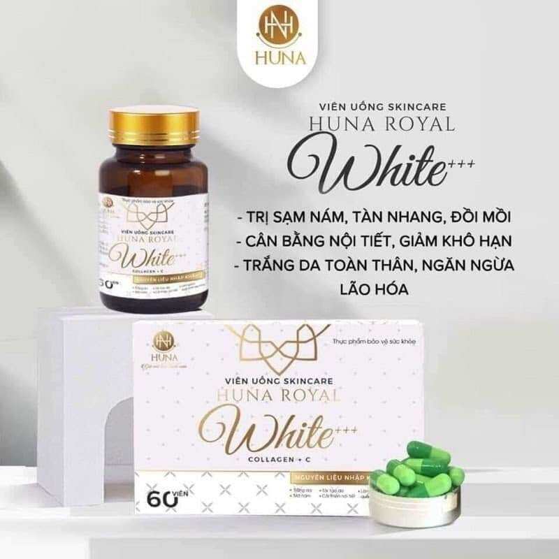 Viên uống Skincare Huna Royal White+ Trắng da, mờ nám, cân bằng nội tiết