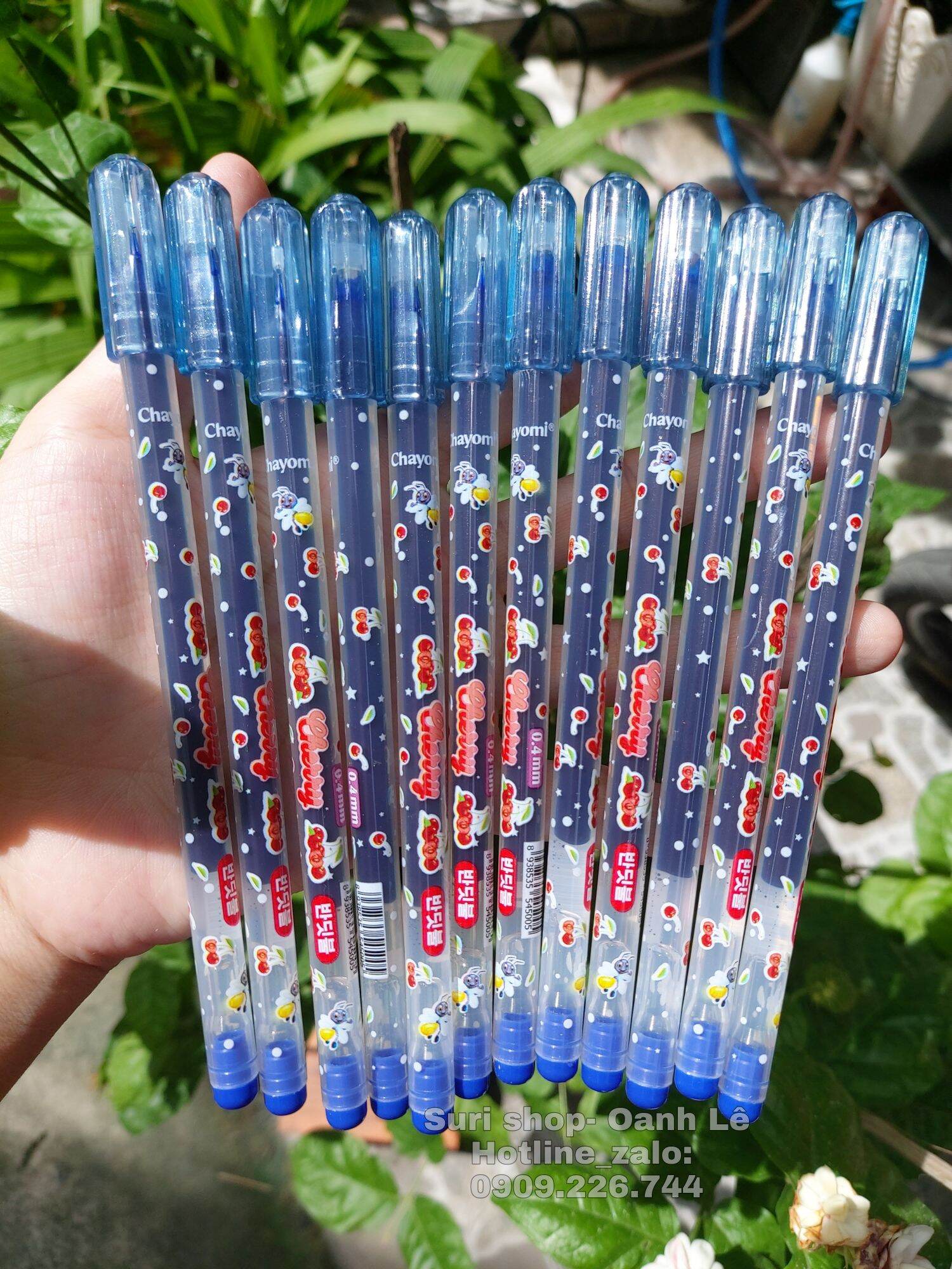 Hộp 12 cây bút gel mực xanh Chayomi Cherry Hàn Quốc ( phù hợp cho học sinh và mọi người )