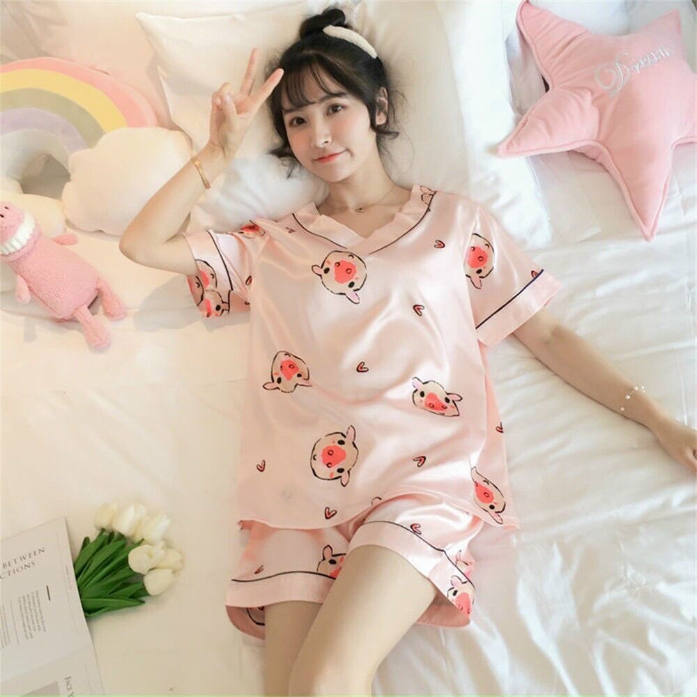Bộ ngủ lụa mặc nhà tay ngắn quần đùi