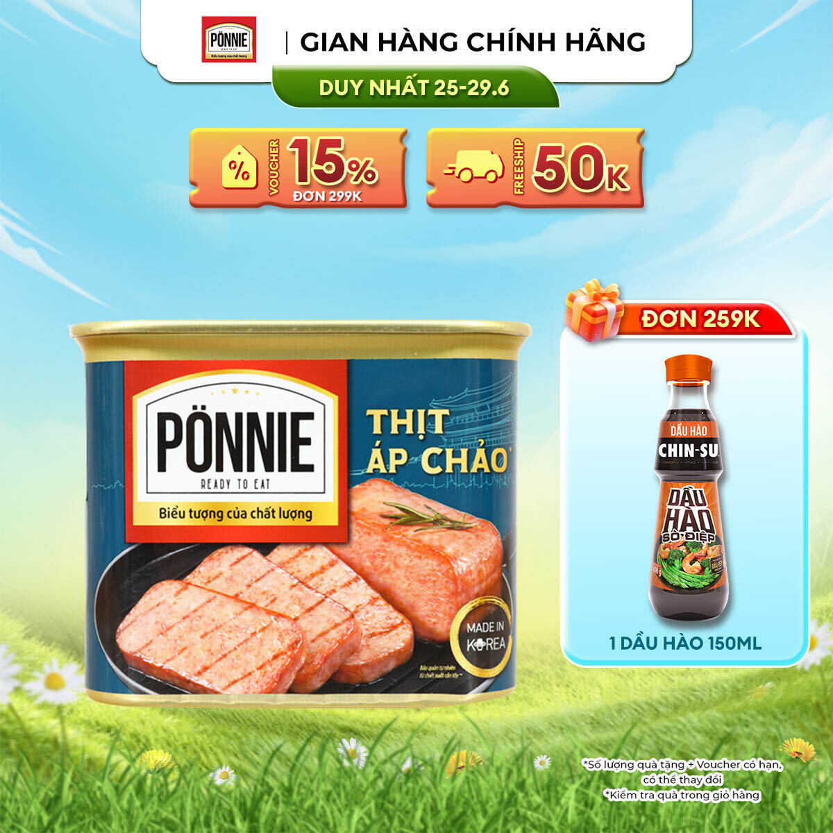 [DUY NHẤT 25-29.06 VOUCHER 18% ĐƠN 249K] (Chọn Loại) Thịt Áp Chảo Ponnie