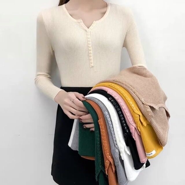 MS205 Áo len lông cừu dài tay cúc dọc