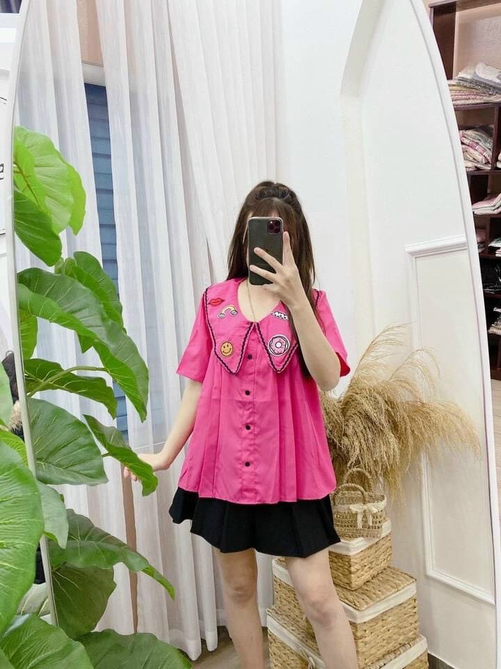 Đầm bầu công sở suông chữ A thời trang cổ sơ mi
