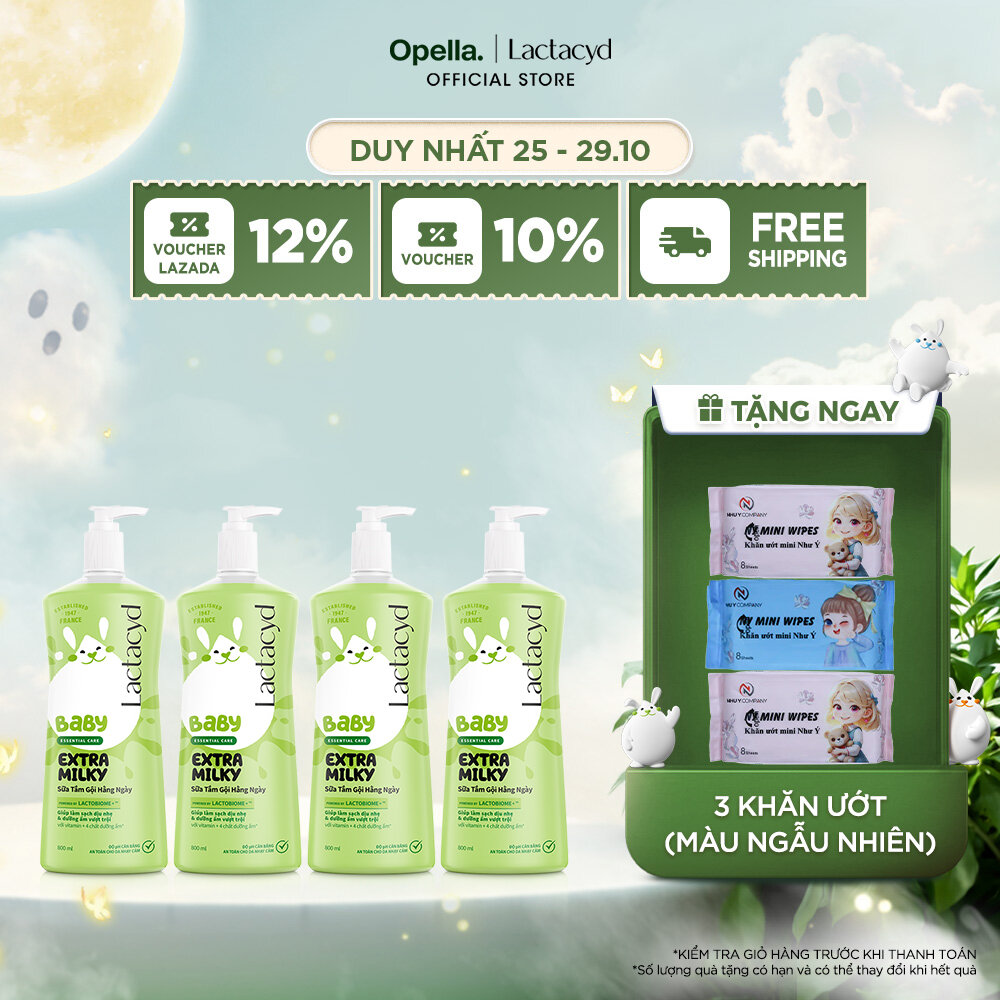 Bộ 4 Chai Sữa Tắm Gội Trẻ Em Lactacyd Baby Extra Milky Làm Sạch Dịu Nhẹ và Dưỡng Ẩm Vượt Trội Size Jumbo 800ml Cho Bé