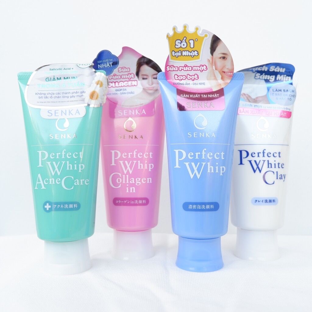 Sữa rửa mặt SENKA perfect white đất sét trắng và collagen