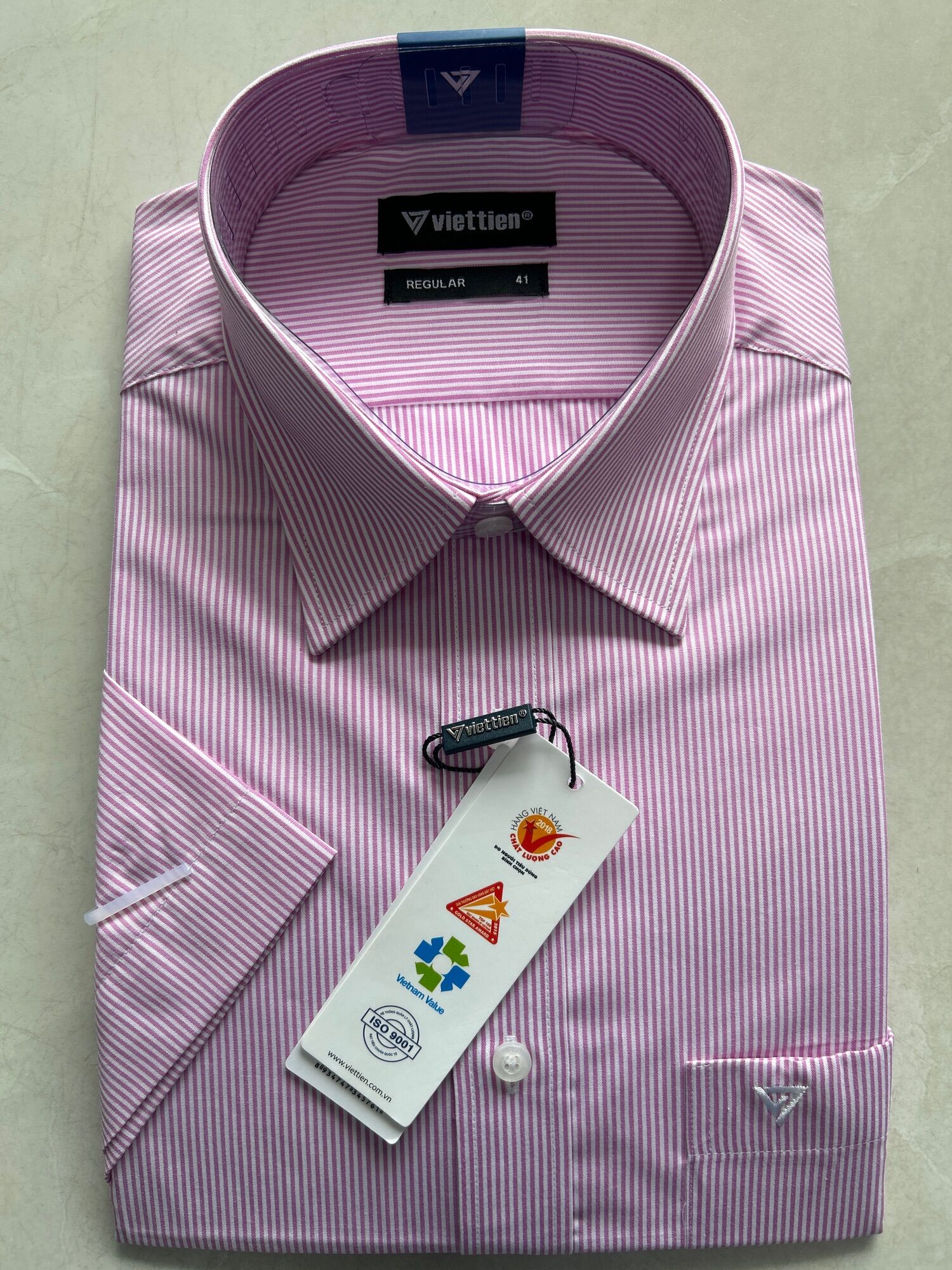 ÁO SƠ MI VIỆT TIẾN NGẮN TAY LAI BẦU 1M3532