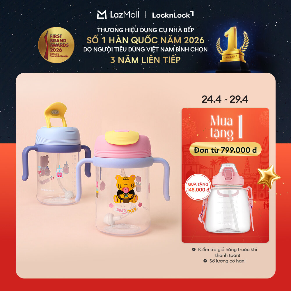 Bình nước cho bé LocknLock Kids Dual Bottle có tay cầm và ống hút trợ lực ABF852