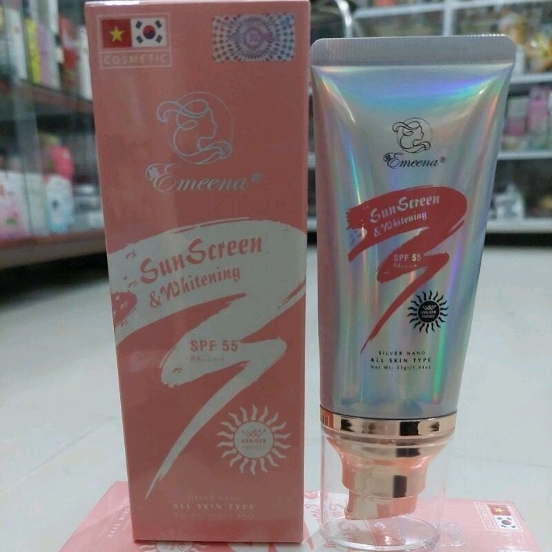 Kem chống nắng kiểm soát nhờn dưỡng trắng emeena 55g, chất kem thơm mát thấm nhanh
