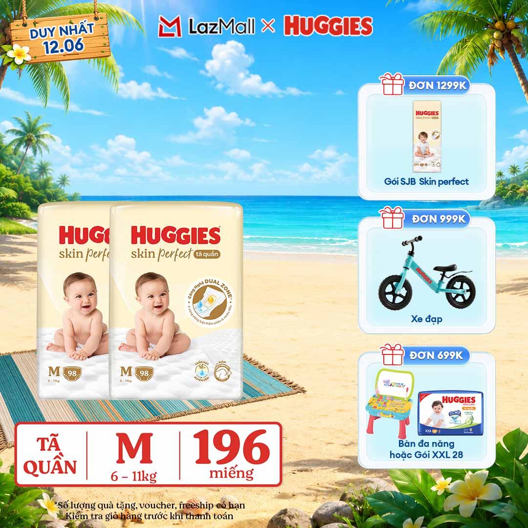 [Chỉ 22-24.06 QUÀ TẶNG ĐH 699K]  Combo 2 Tã quần Huggies Skin Perfect M size Mega Jumbo 98+4 miếng