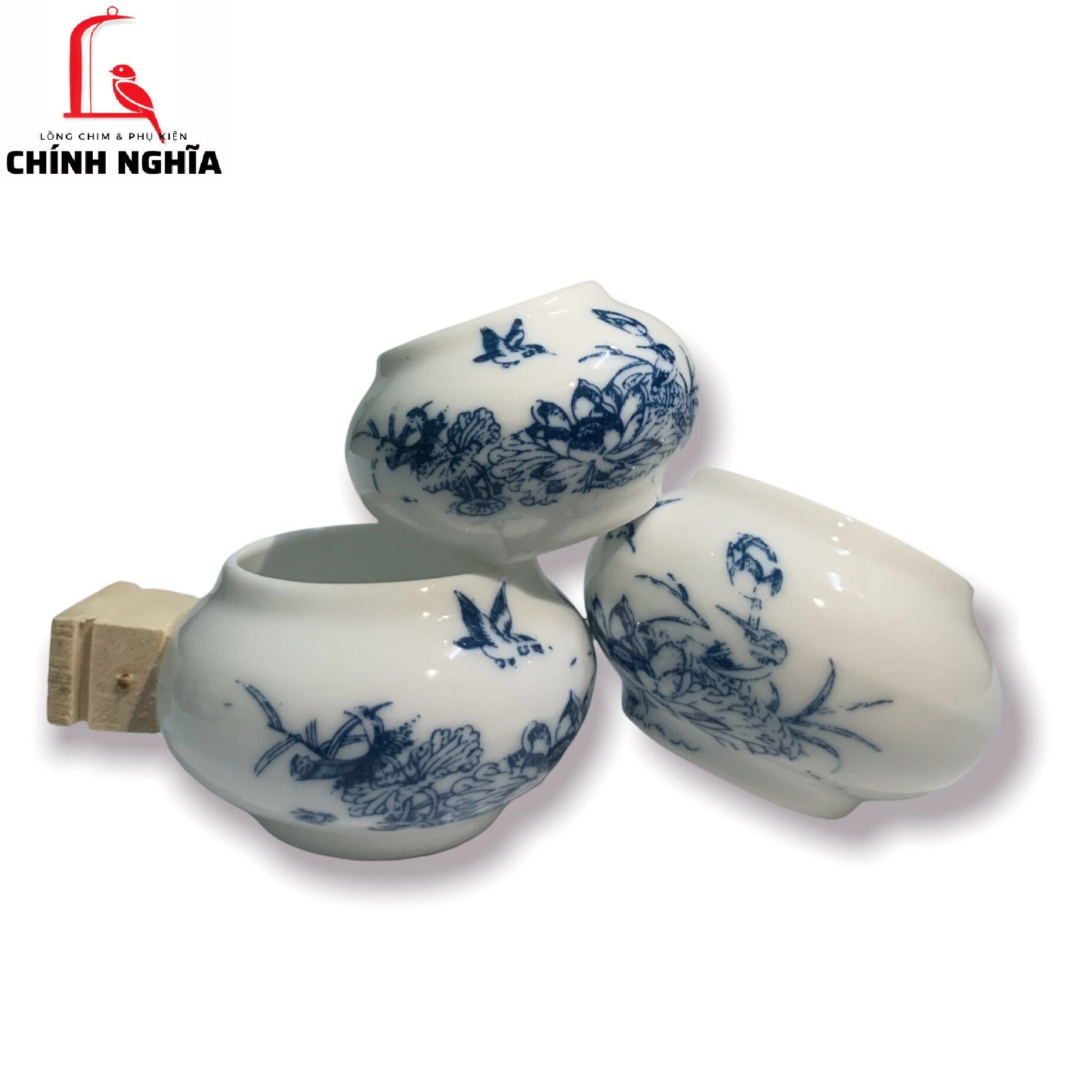 Cóng sứ chim chào mào 1 bộ 3 cái