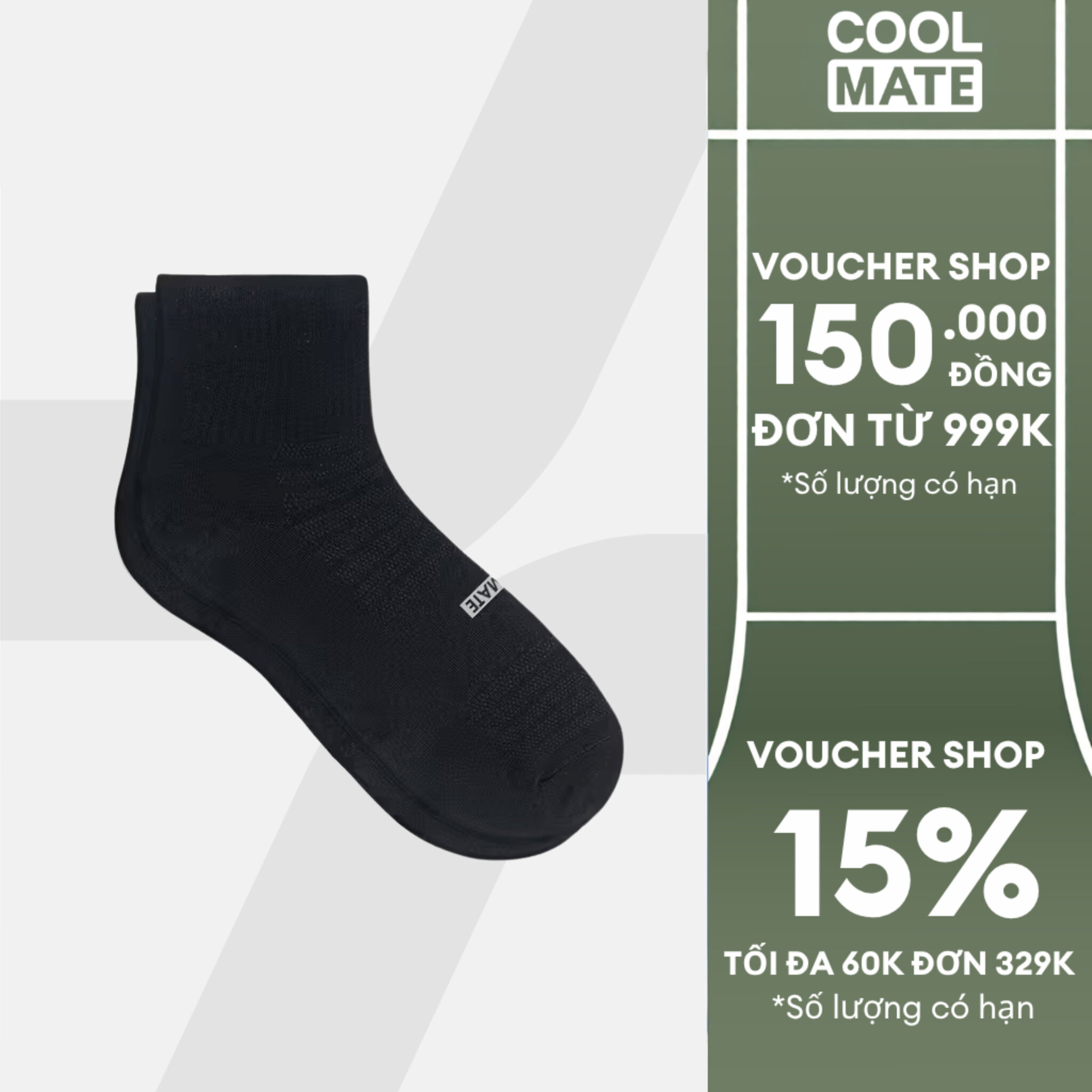 Tất nam nữ unisex cổ trung Cotton thoáng khí khử mùi mới - Coolmate