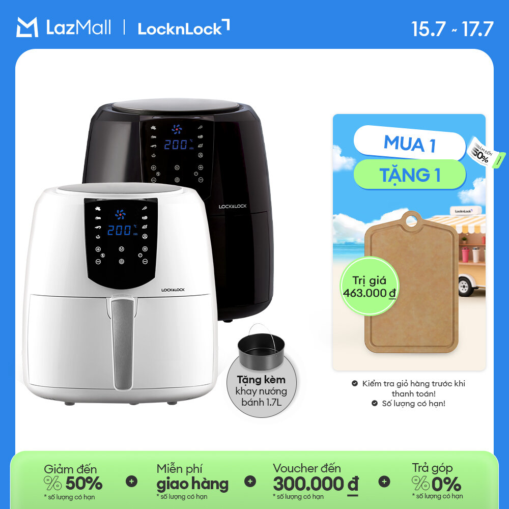 Ejf357 - nồi chiên không dầu lock&lock 5.2l - cảm ứng, 7 chế độ nấu, tỏa nhiệt đối lưu, tặng khay bánh - chính hãng - bảo hành 2 năm