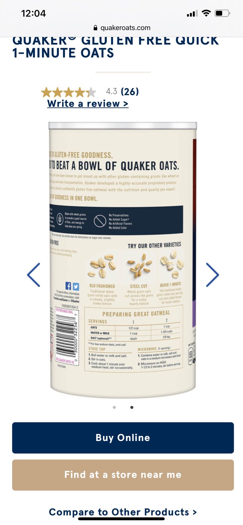 [HEALTHY] Yến mạch Mỹ Quaker Oats 540g