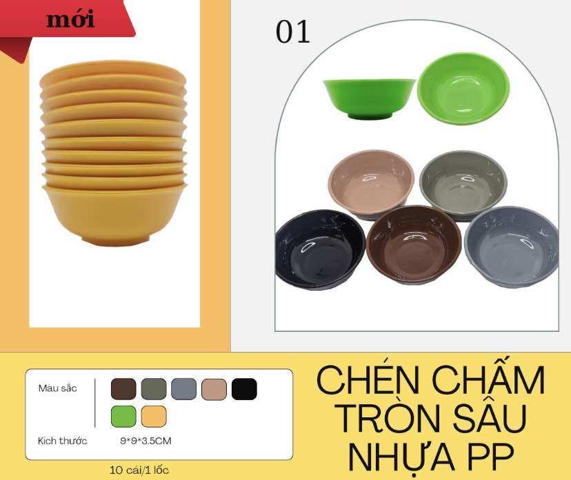 🏵️ Combo 5 Chén Đựng Nước Chấm, Nhựa PP (Rộng 9cm)