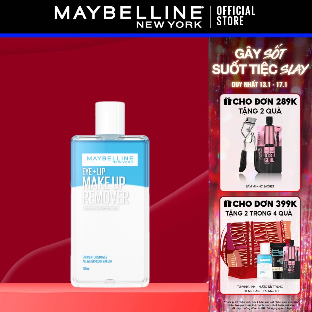 Nước Tẩy Trang Mắt và Môi Chuyên Dụng 2 lớp Maybelline New York Eye & Lip Makeup Remover 150ml