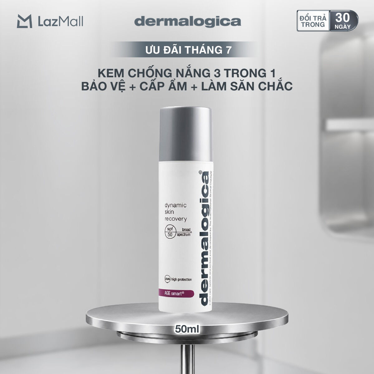Kem chống nắng 3 trong 1 dermalogica dynamic skin recovery spf50 bảo vệ da, làm săn chắc và dưỡng ẩm 50ml