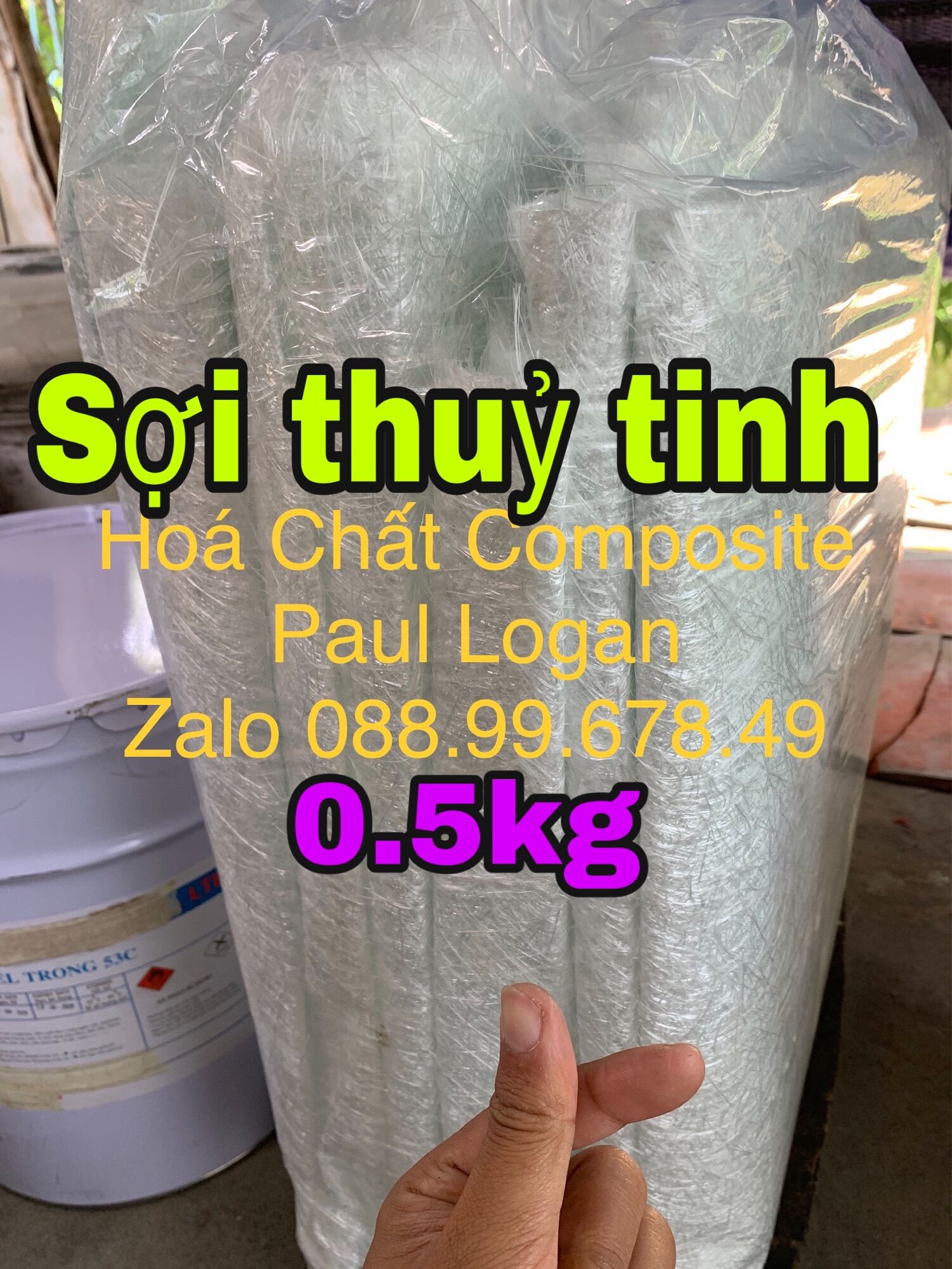 [0.5kg]-Sợi Thuỷ Tinh làm composite, nhét pô xe...