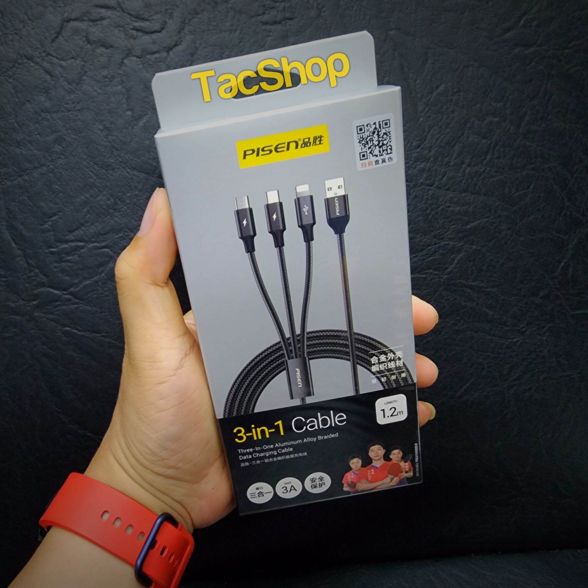 Cáp sạc dây dù sạc nhanh 3A 18W 3 đầu Pisen AP06 1m2