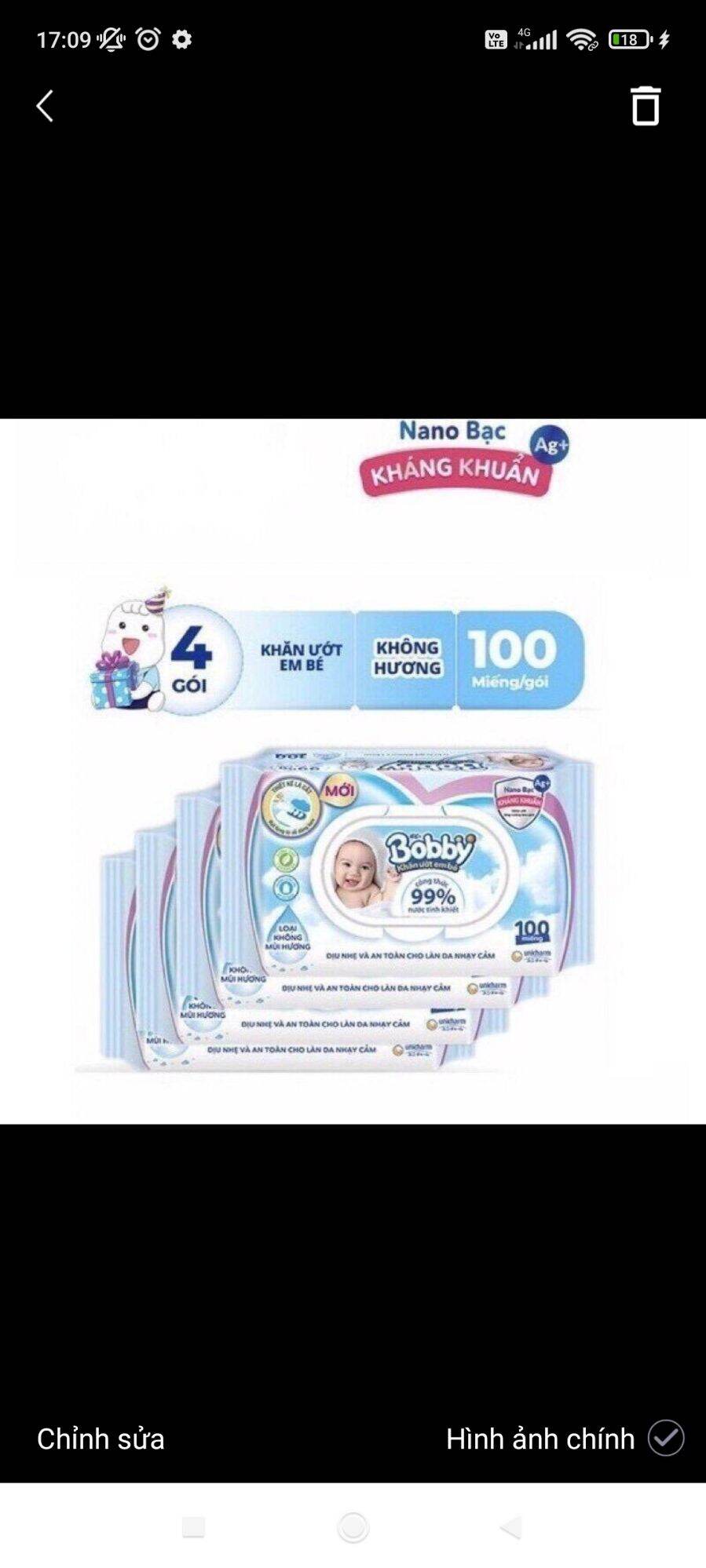 Combo 6 gói khăn ướt bobby nano kháng khuẩn bạc