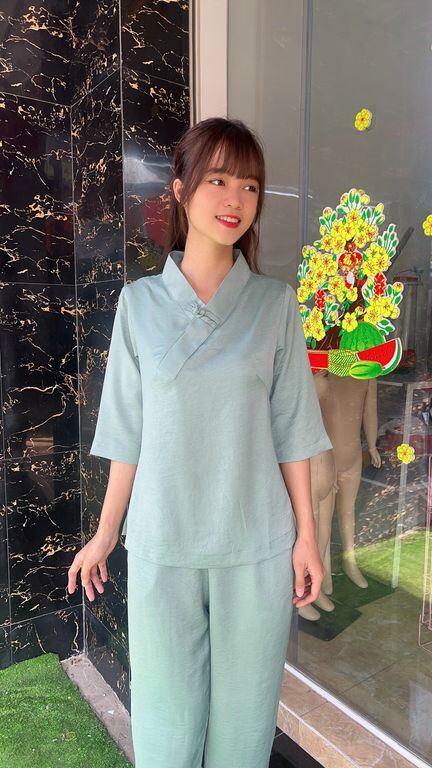 Đồ lam đi chùa - mẫu lụa đủi 1 nút trơn loại 1